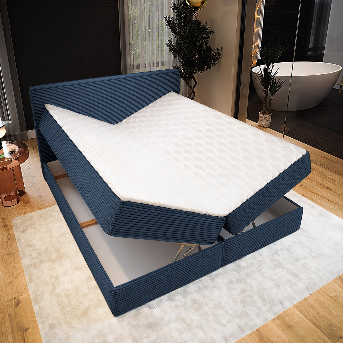BOXBETT PELLIO 140x200 cm mit Matratze und Topper - Blau - Blau, Holz (140/200cm) - MASSENO