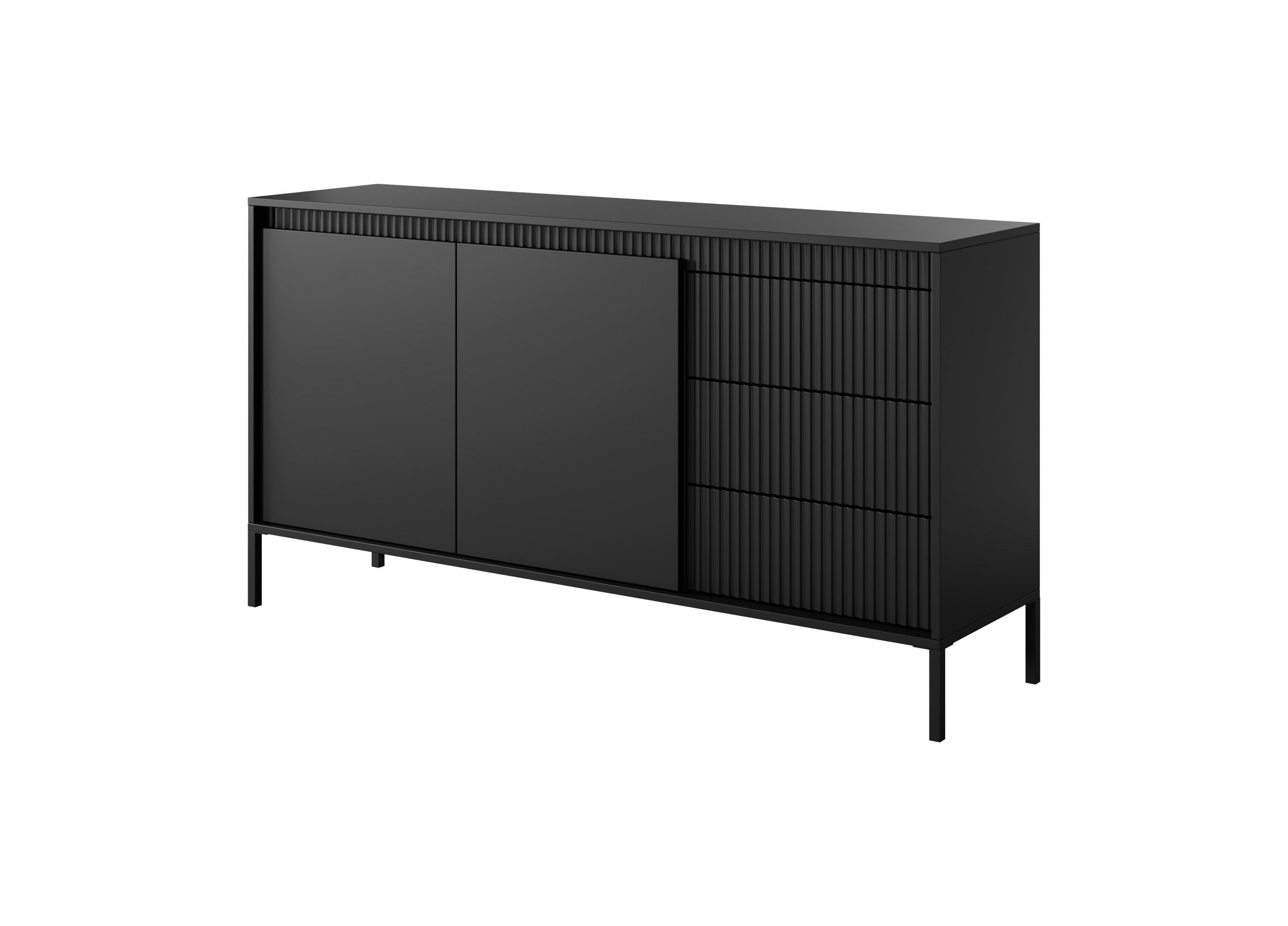 KOMMODE: 3 Schubladen, 2 Türen, Schwarz, 153,5 x 39,5 x 81,4 cm - Schwarz, Holzwerkstoff/Metall (153.5/81.4/39.5cm) - 3XE LIVING
