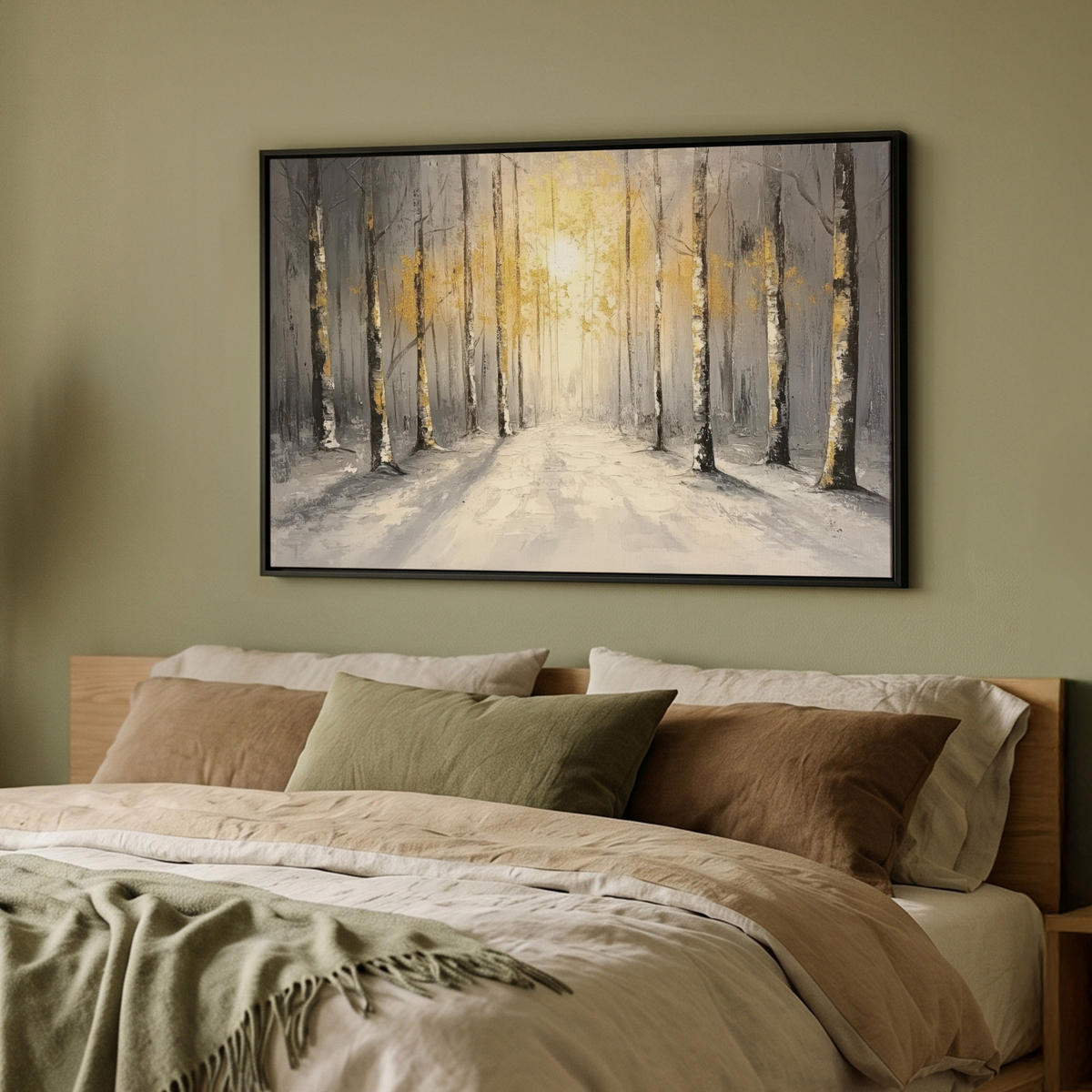 LEINWAND Bilder mit Rahmen - Winter - Abstrakt - Schnee - Natur - Sonne - 90x60 - Grau, Textil (90/60cm) - MuchoWow