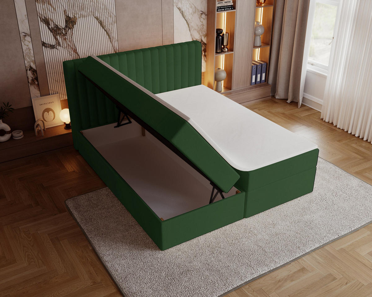 BOXSPRINGBETT 160x200 Daliro, Samt, Bettkasten, Matratze H3, Grün - Grün, Holz/Textil (160/200cm) - Emporius