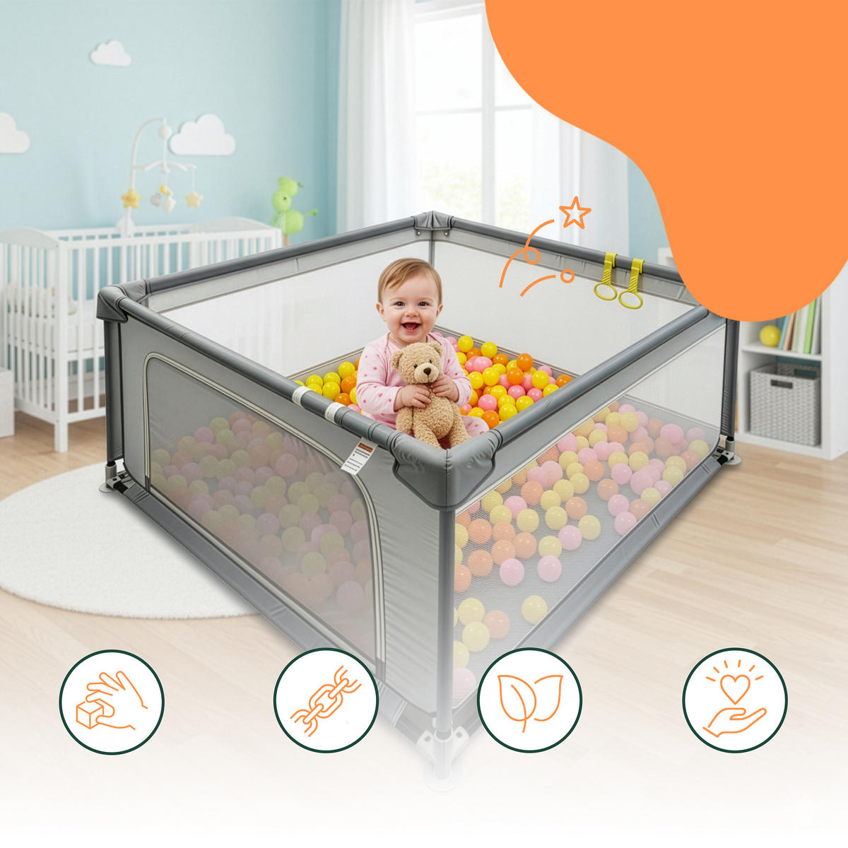 DETSKÝ kútik - sivá, kov/textil (120/65/120cm) - Relaxdays