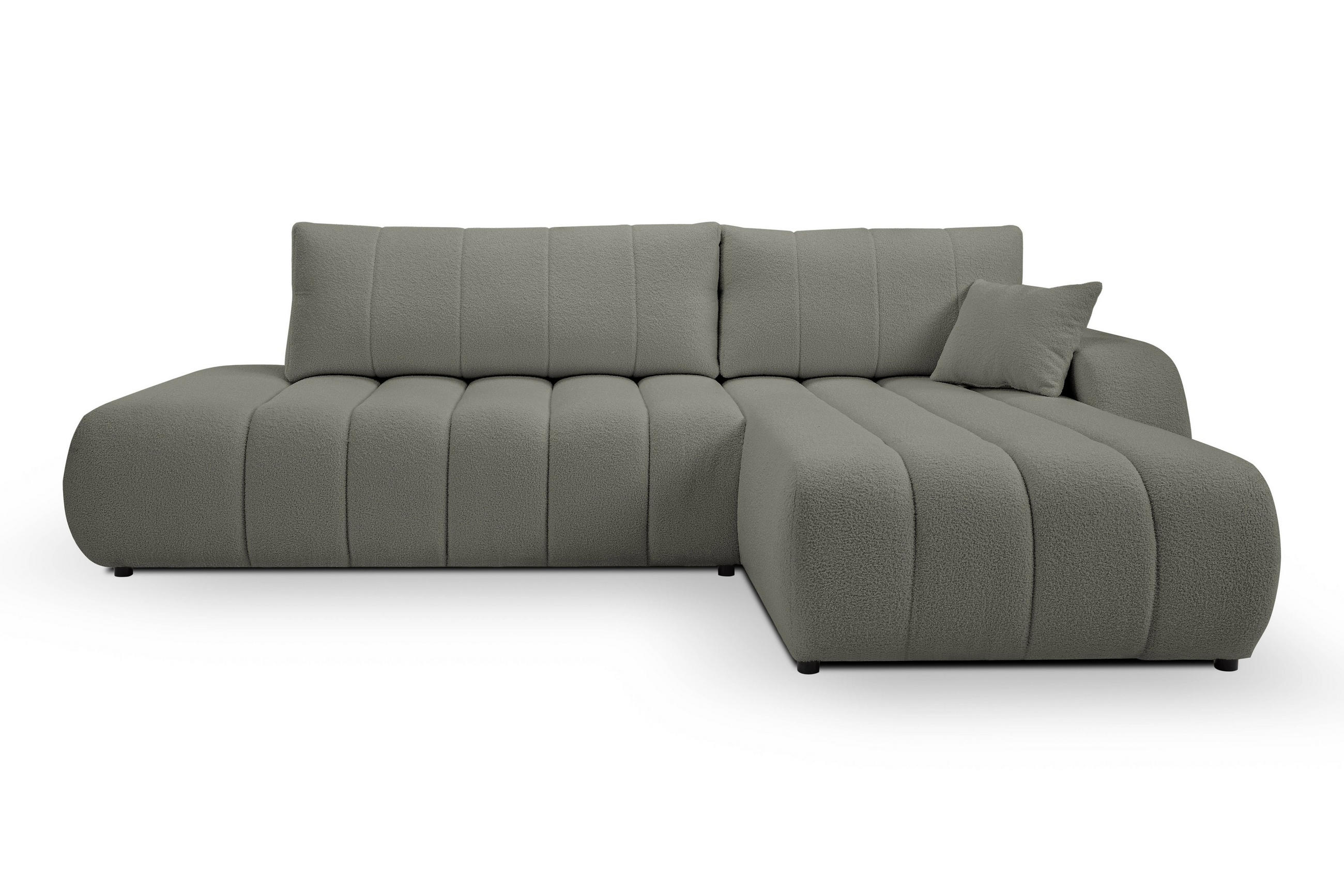 ECKSOFA GIOIA R-S Grau Boucle-Stoff mit Schlaffunktion - Grau, Holz (276/176cm) - MASSENO
