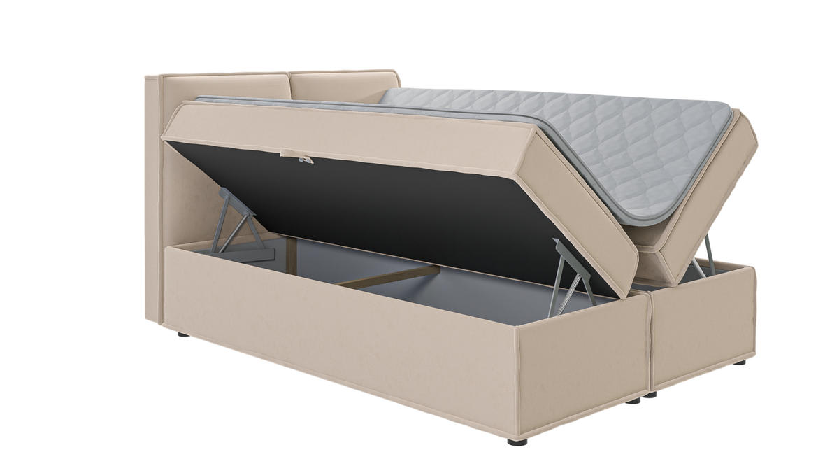 BOXBETT Eclipse 140/200 cm Beige Luxusmicrofaser - Beige/Schwarz, Holz/Kunststoff (140/200cm) - S-Style Möbel