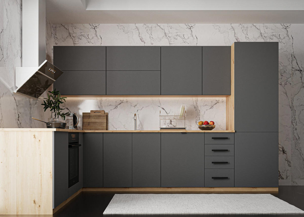 ECKKÜCHE 330 x 210 cm – Nexa K53-G330 – in Grau / Matt - Schwarz/Grau, Holz/Metall (330/212/58cm) - ROYAL24_MARKT