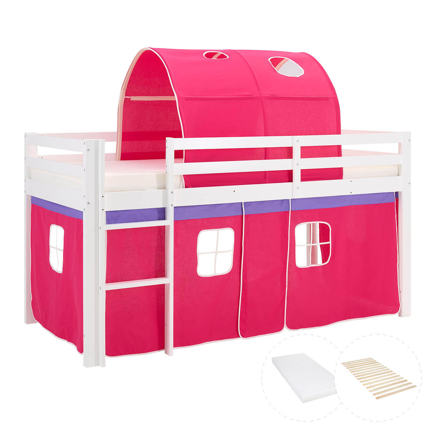 HOCHBETT mit Matratze 90/200 cm Pink - Pink/Weiß, Holz - Homestyle4u