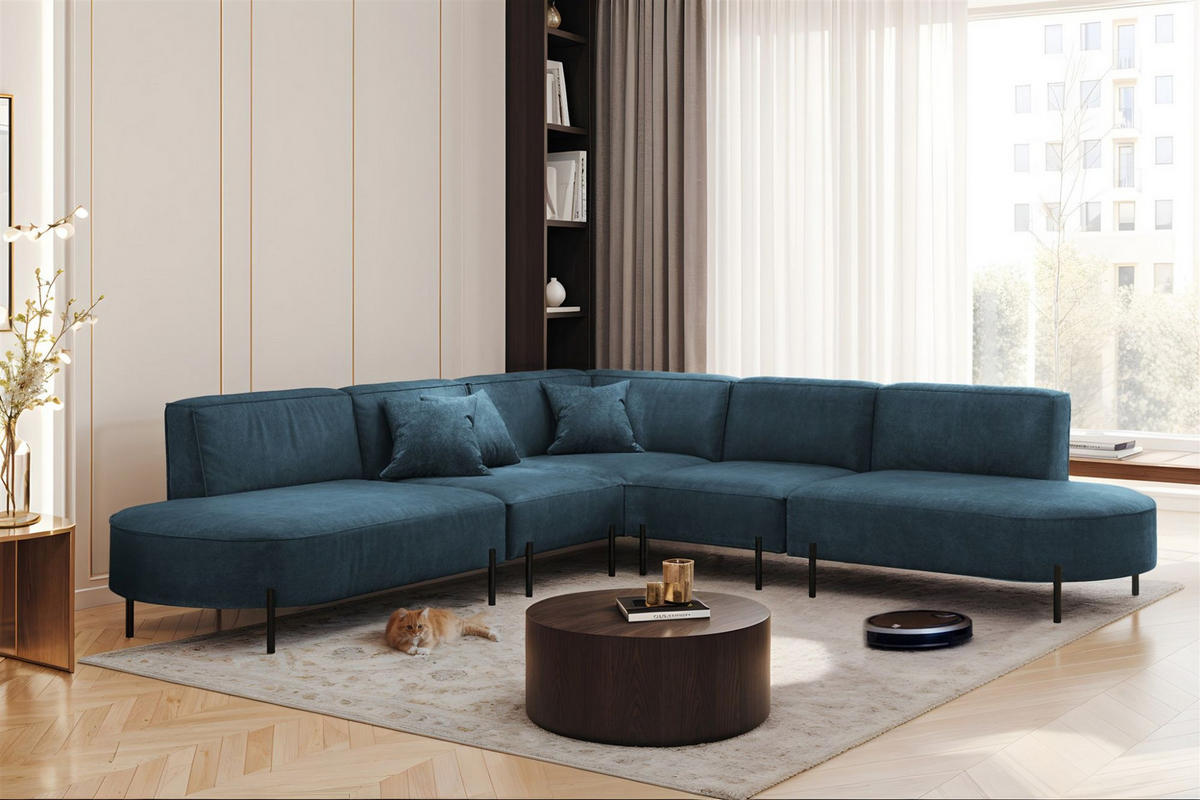 ECKSOFA Valencia - Blau, Holzwerkstoff/Textil (303/303cm) - Fun Möbel