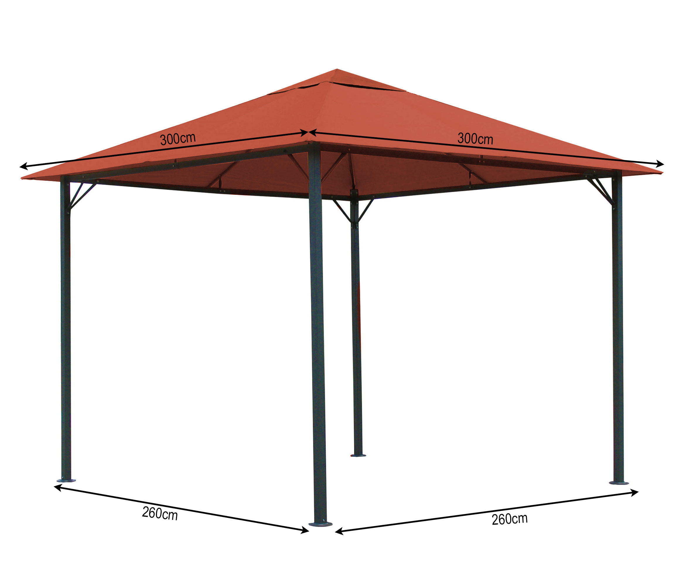 PAVILLON Nizza 3x3m Terra / Rotorange RAL 2001 - Terra cotta, Metall (300/263/300cm) - QUICK STAR