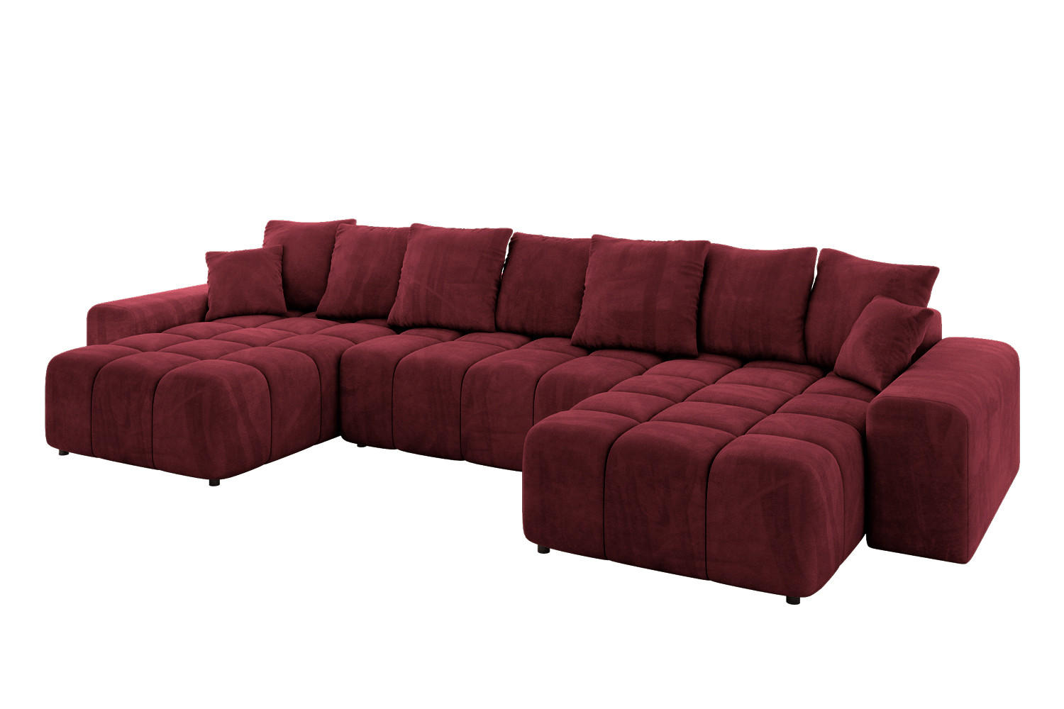 WOHNLANDSCHAFT ENIL-U 390x175x84 Bordeaux Velours - Bordeaux, Holzwerkstoff/Kunststoff (390/84/175cm) - ALTDECOR