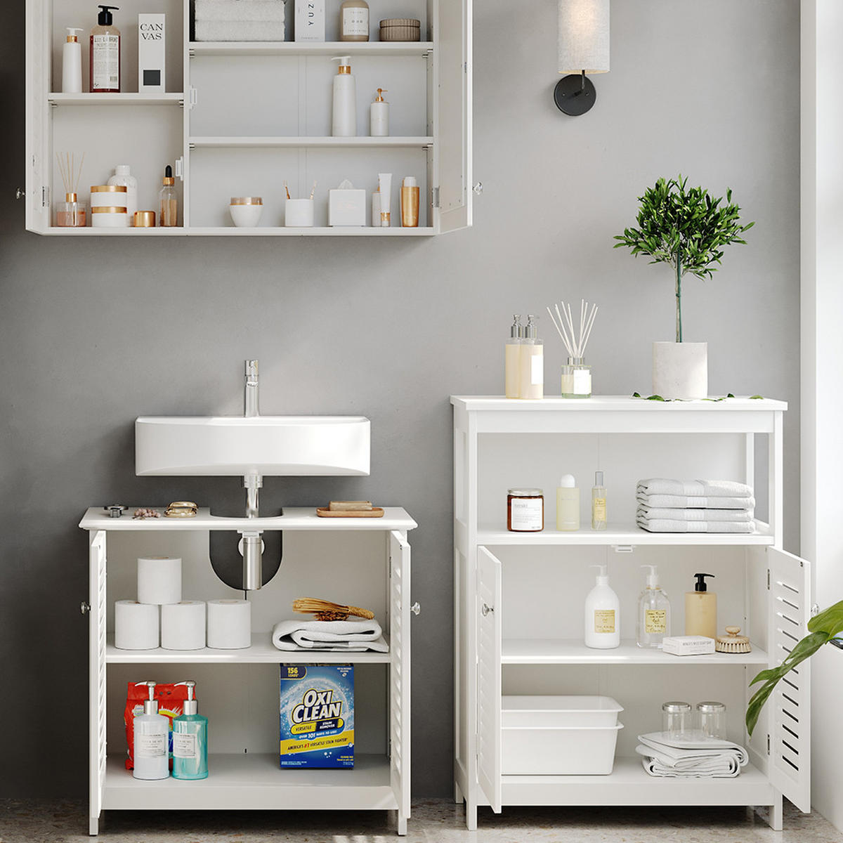 BADMÖBEL-SET Riad Weiß 3 Teile, Option 6 - Weiß, Holzwerkstoff (60/58/35cm) - Vicco