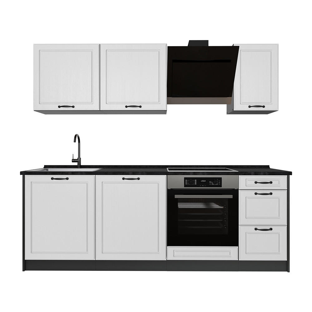 KUCHYNKA R-Line, Biely vidiecky dom/antracitová, 220 cm antrasiitti työtaso - biela/antracitová, kompozitné drevo (220/81.6/60cm) - Vicco