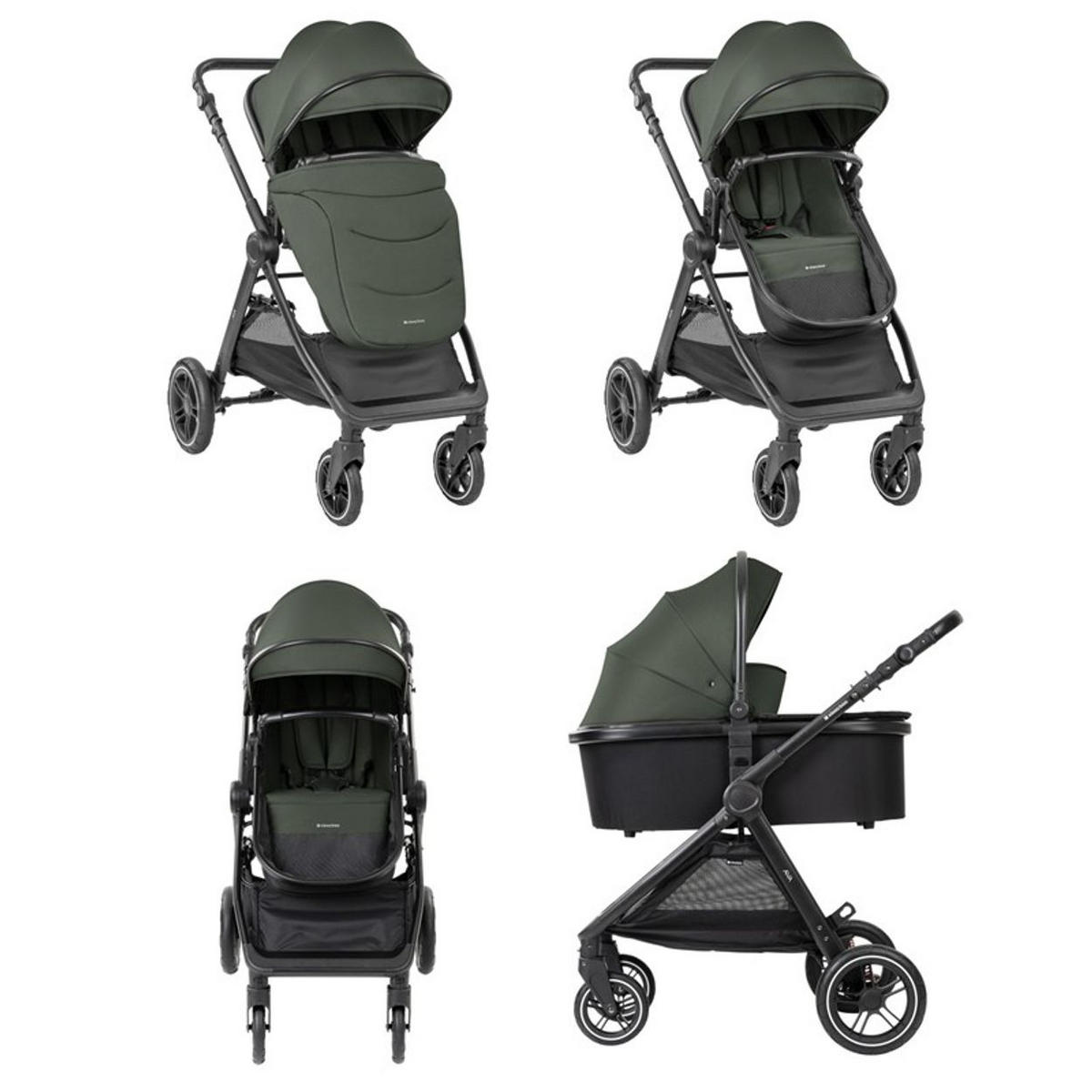 KOMBIKINDERWAGEN Ava 3 in 1 grün Babywanne, Babyschale, Gummiräder, Tasche - Grün, Metall (84/59/102cm) - Kikka boo