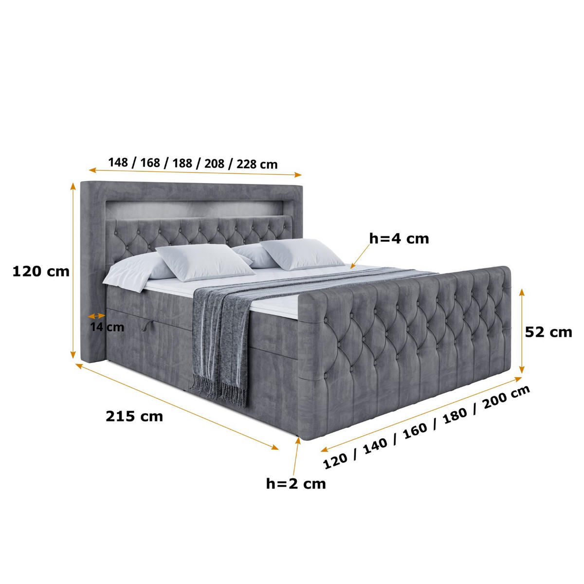 BOXBETT AURORA - 180x200 - H4 - Dunkelgrau - Dunkelgrau, Holzwerkstoff (180/200cm) - ALTDECOR