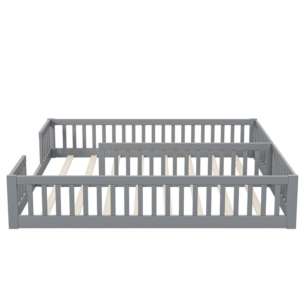 KINDERBETT aus Kiefernholz und MDF 90x200 cm Grau mit Sicherheitsgitter und Lattenrost für 2 Kinder - Grau, Holzwerkstoff (90/200cm) - Modfu