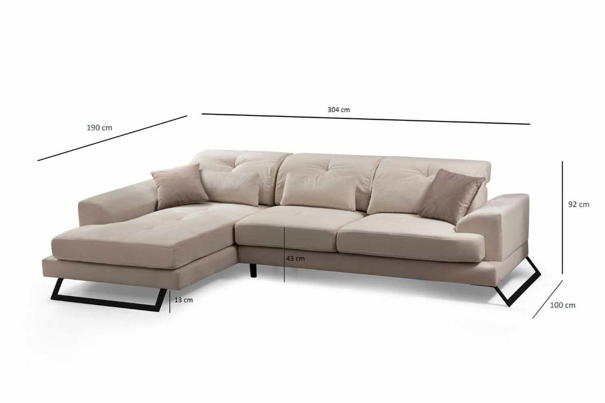 ECKSOFA mit verstellbarer Rückenlehne - Beige/Creme, Holz/Textil (304/190cm) - myHomelando