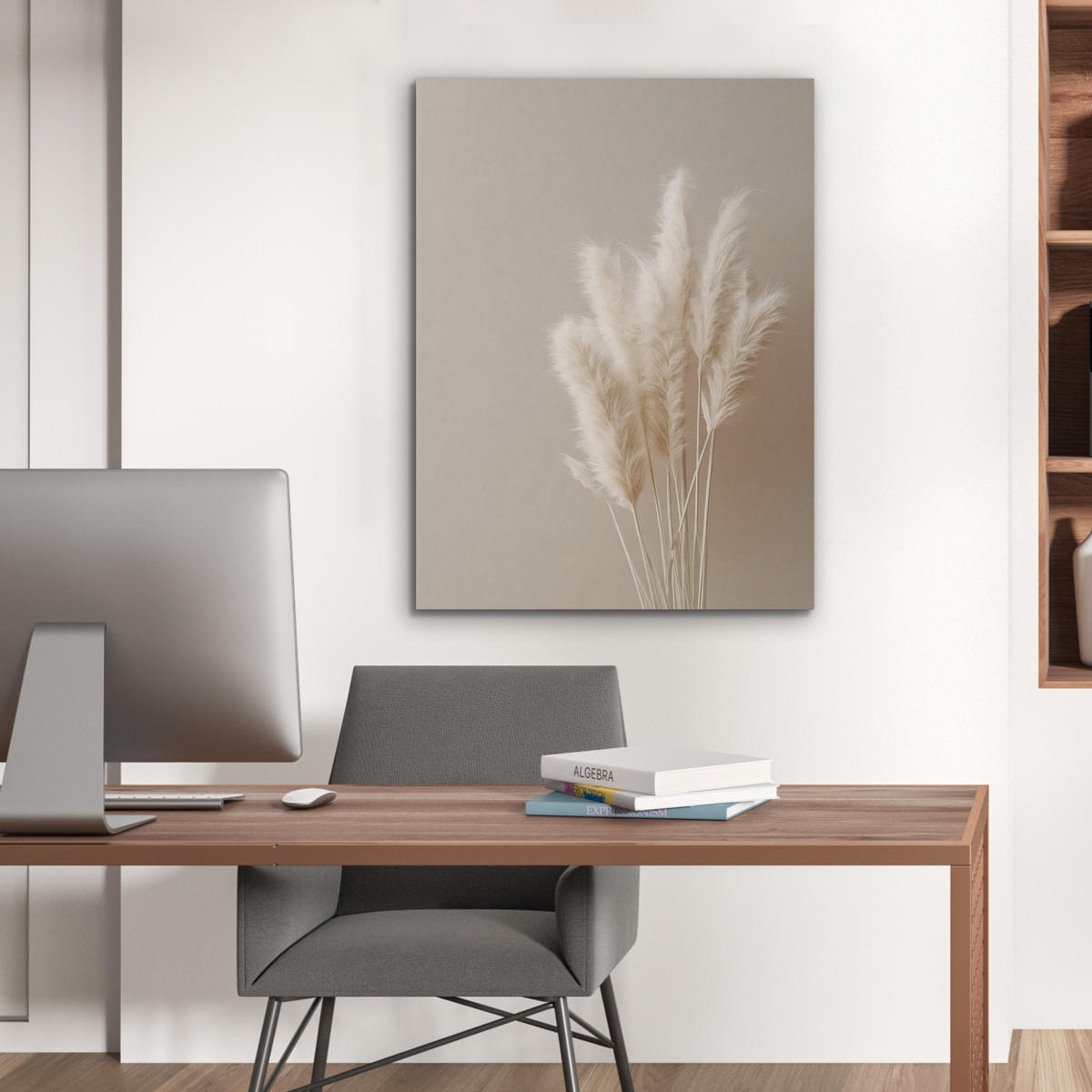 AKUSTIKPANEEL Pampasgras - Federn - Pastell - Weiß 60x80 cm - Naturfarben, Textil (60/0.9/80cm) - MuchoWow