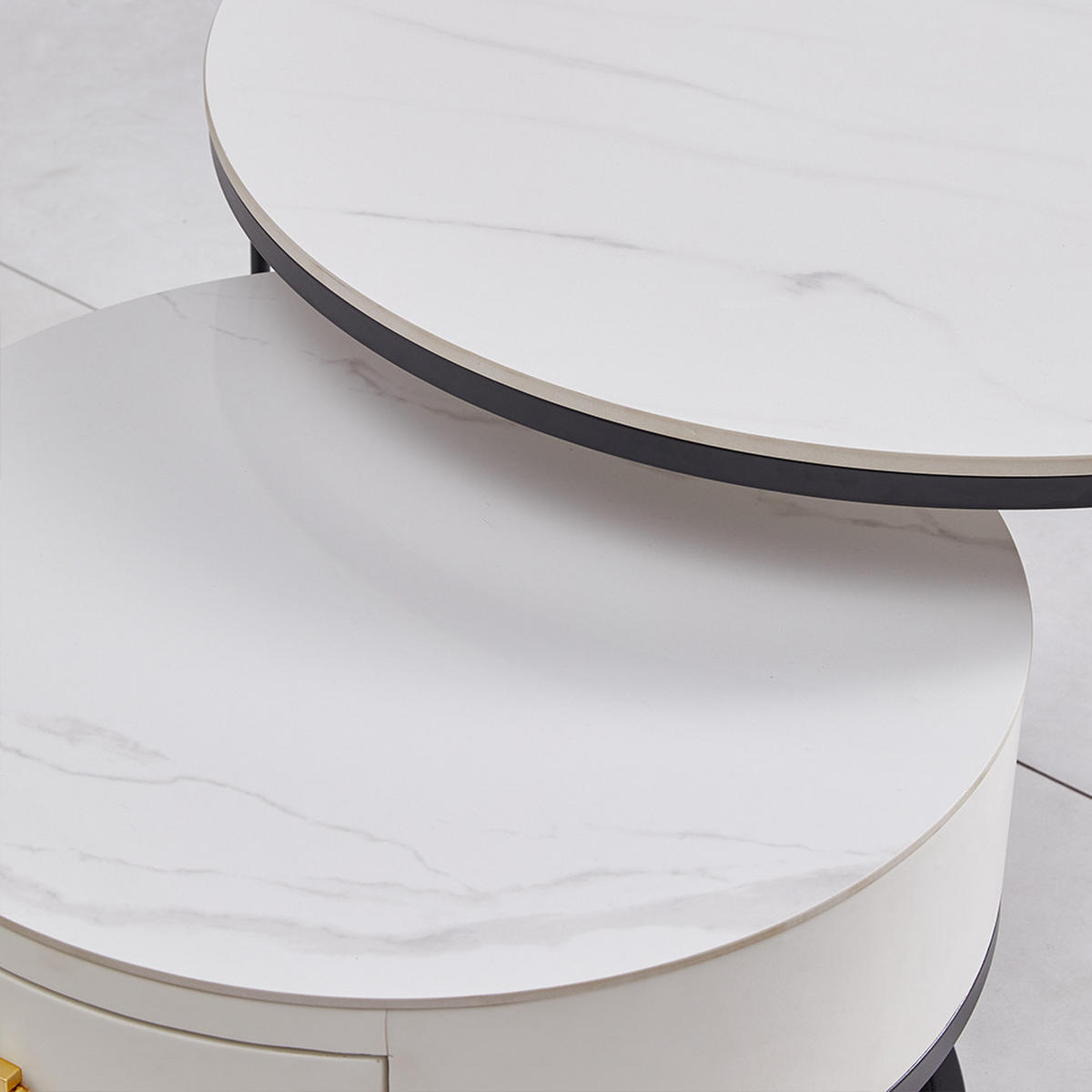 COUCHTISCH 2er-Set mit Schieferplatte und Schublade - Weiß, Holzwerkstoff (70/70/45cm) - OKWISH