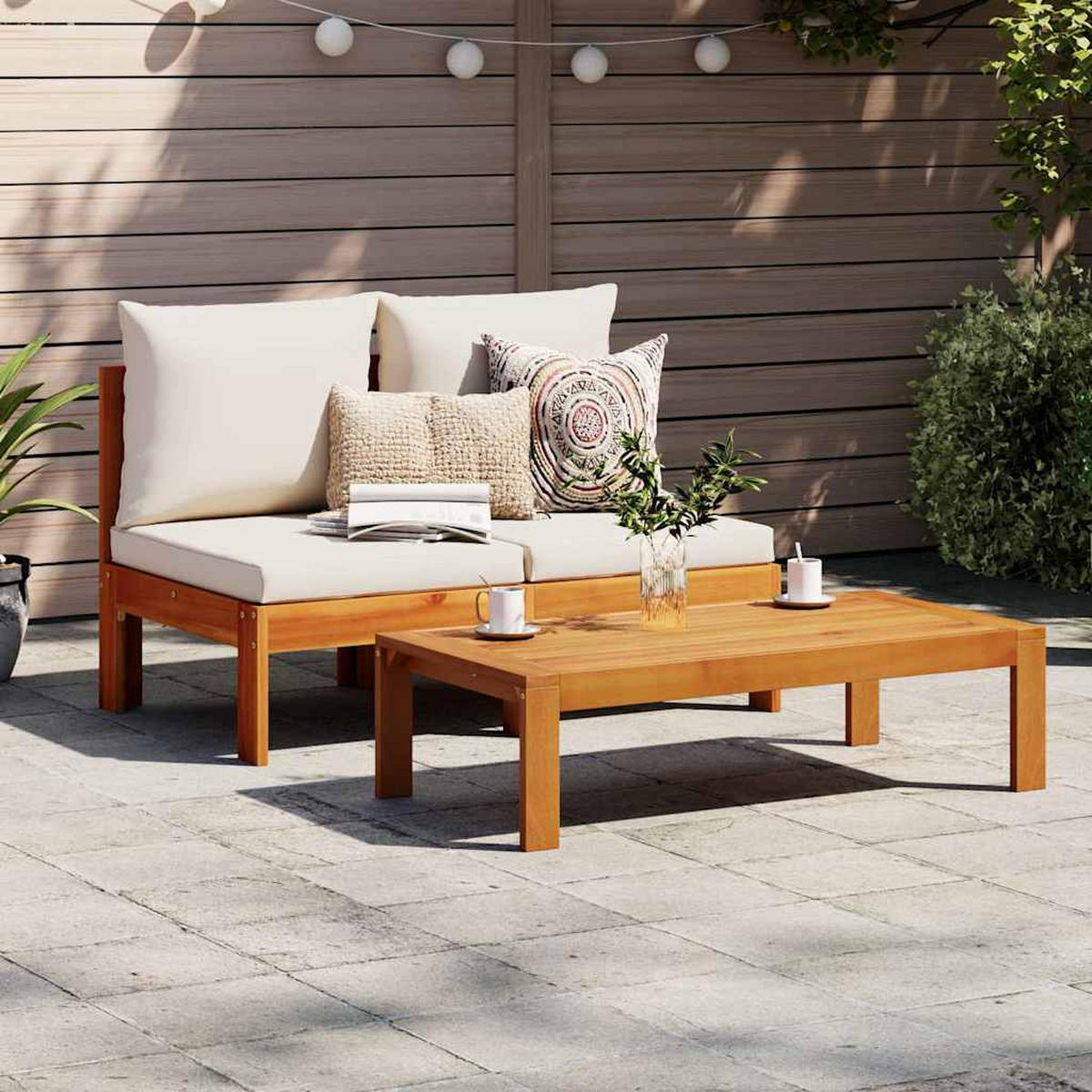 GARTENSOFA Ohne Armlehnen Mit Kissen 2-Sitzer Massivholz Akazie - Creme, Holz (68/64/106cm) - vidaXL