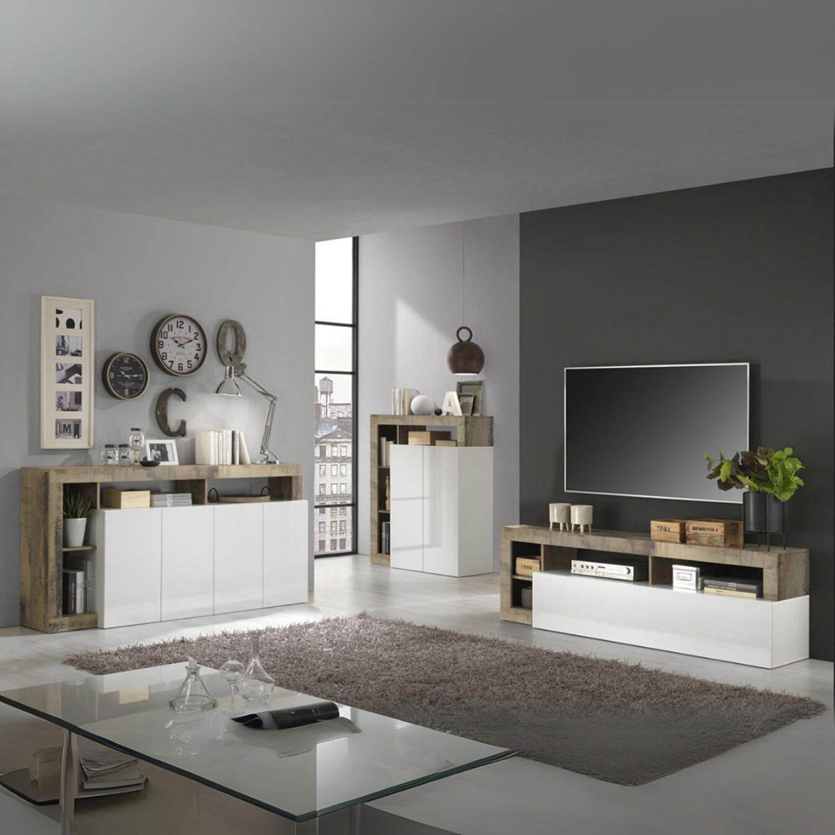SIDEBOARD 4 Türen Frankfurt - L184 cm - Weiß, Holzwerkstoff (42/93/184cm) - Calicosy