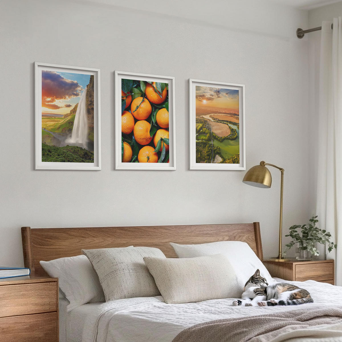 BILDER SET 3er Set - 40x60 cm Weißer Rahmen - Orange Mountain Wasserfall - Weiß, Kunststoff (40/60cm) - TULUP