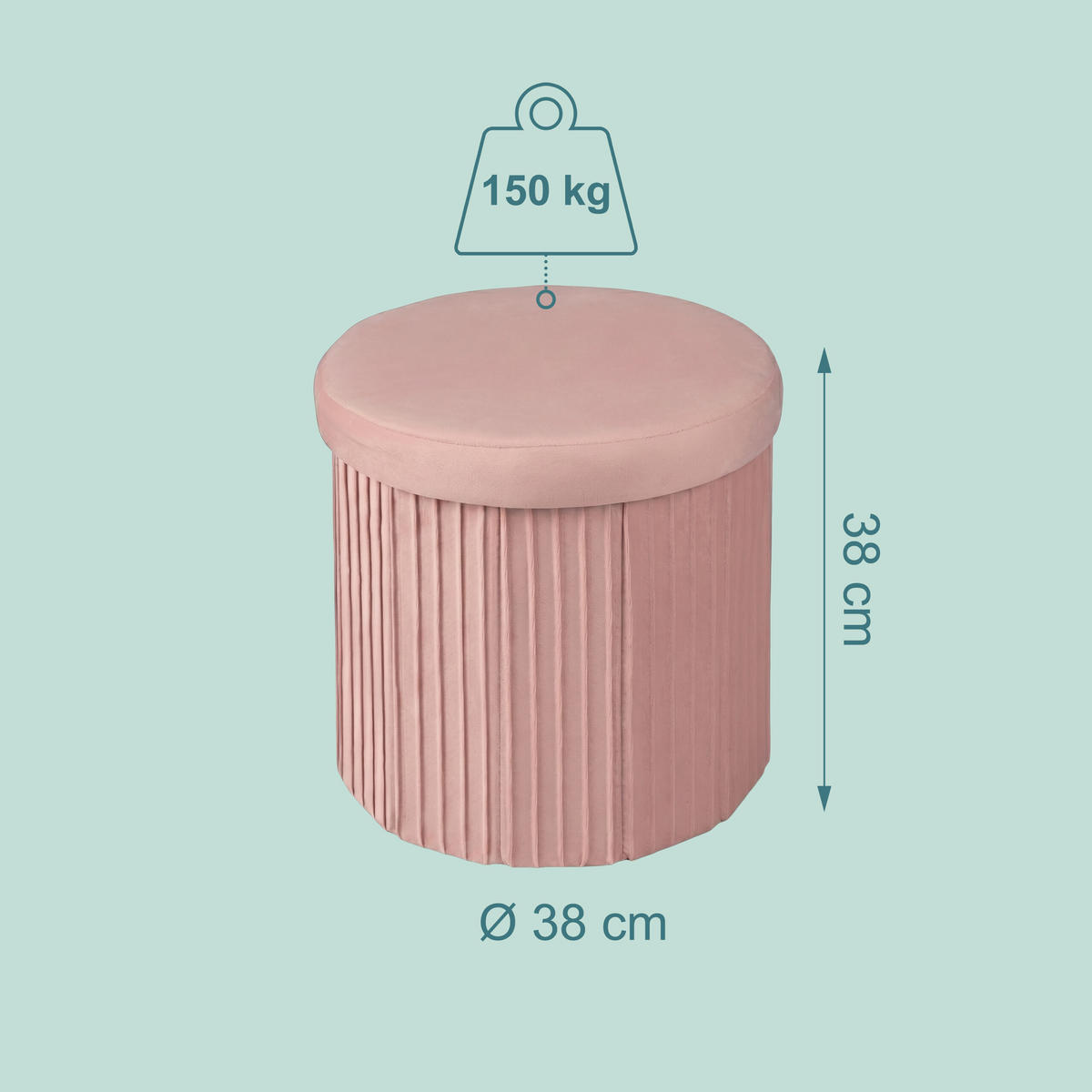 PUFF Rosa sammet med förvaring hopfällbar 38x38 cm - Pink, Träbaserade material/Textil (38/38/38cm) - Relaxdays