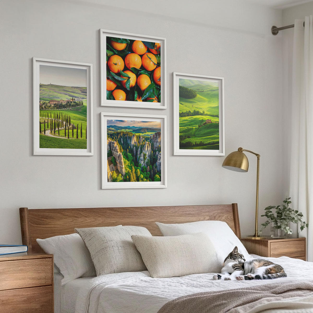 BILDER SET 4er Set - 50x50 cm & 40x60 cm Weißer Rahmen - Italienische Landschaft Orangen Natur - Weiß, Kunststoff (50/50cm) - TULUP