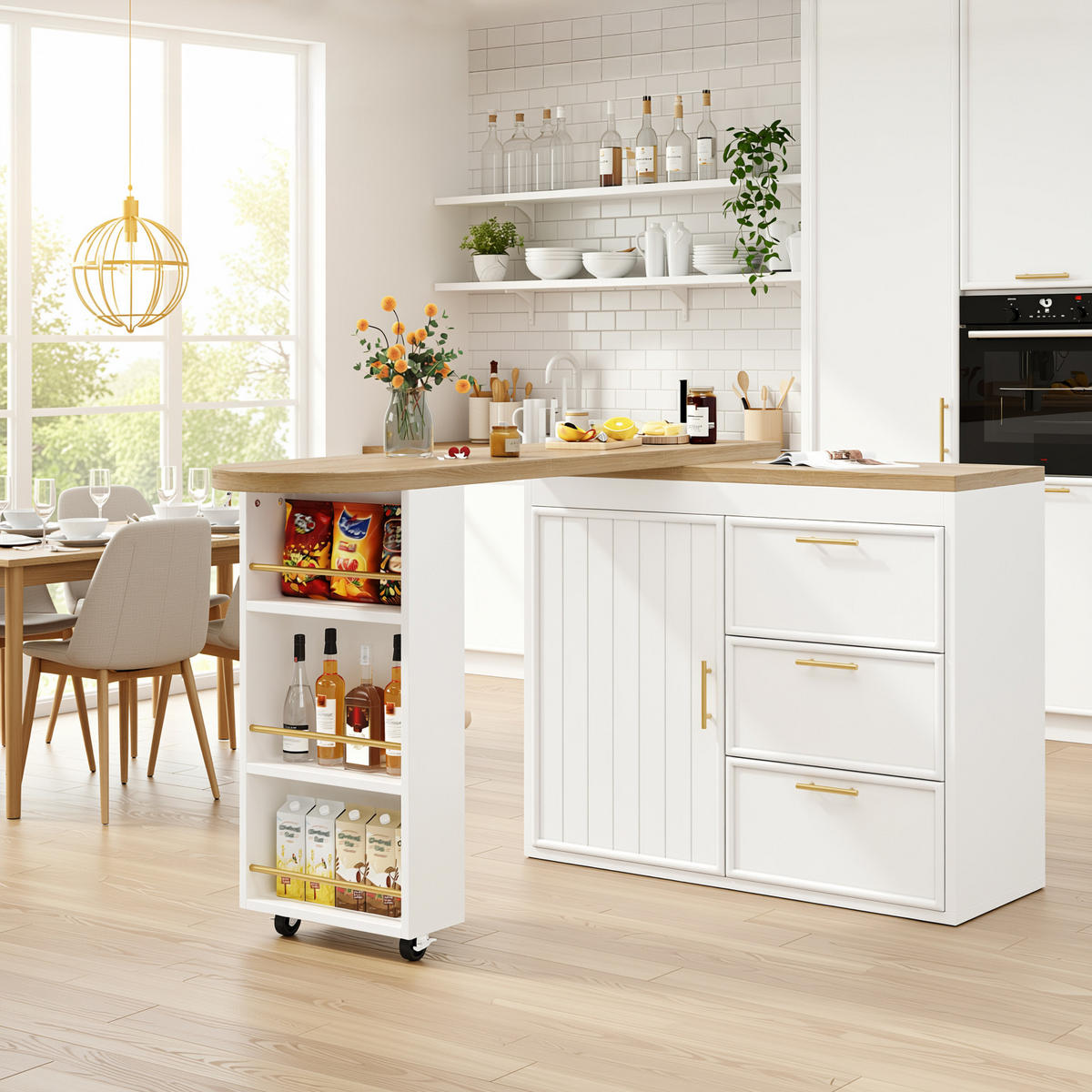 BARTISCH mdf in weiß mit holzoptik, 360° drehbar & 3 schubladen - Weiß, Holzwerkstoff (39/203/90cm) - Urban Meuble