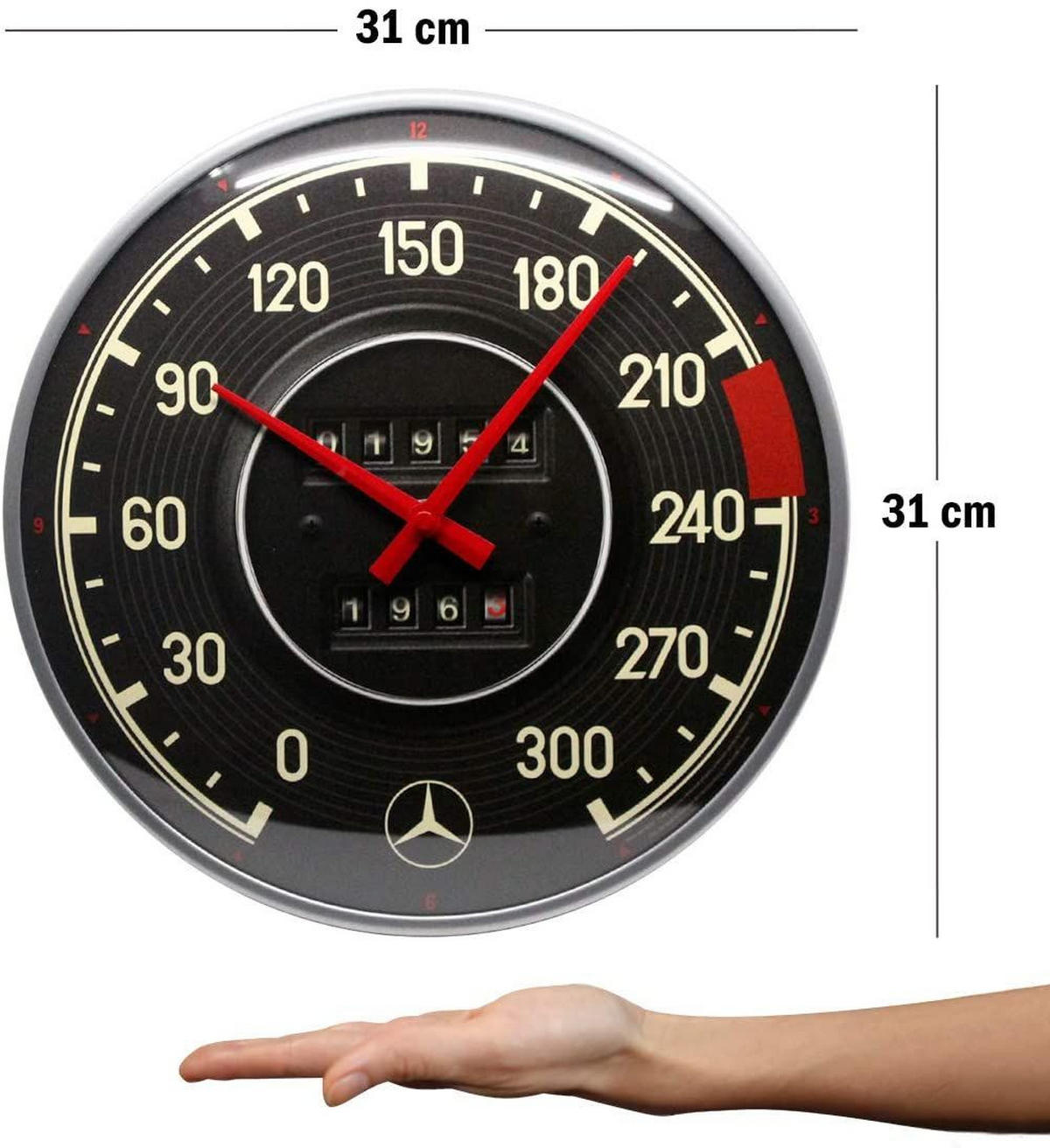 WANDUHR 31 cm Mercedes-Benz Tacho - Schwarz, Metall (31/31/5cm) - Nostalgic-Art