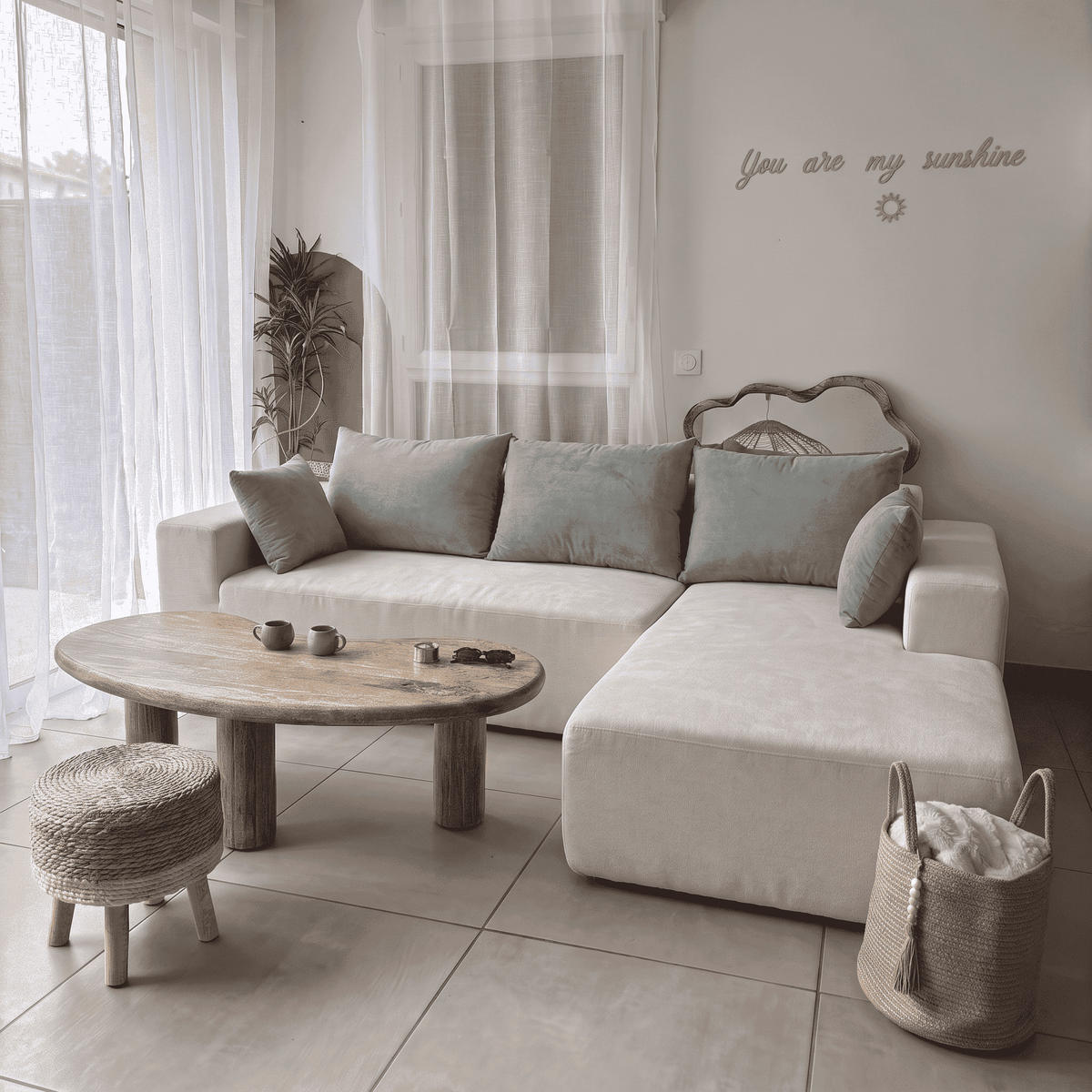 ECKSOFA Luna Weiß Salbei 3-Sitzer Rechts - Weiß, Textil (267/175cm) - COCO Living