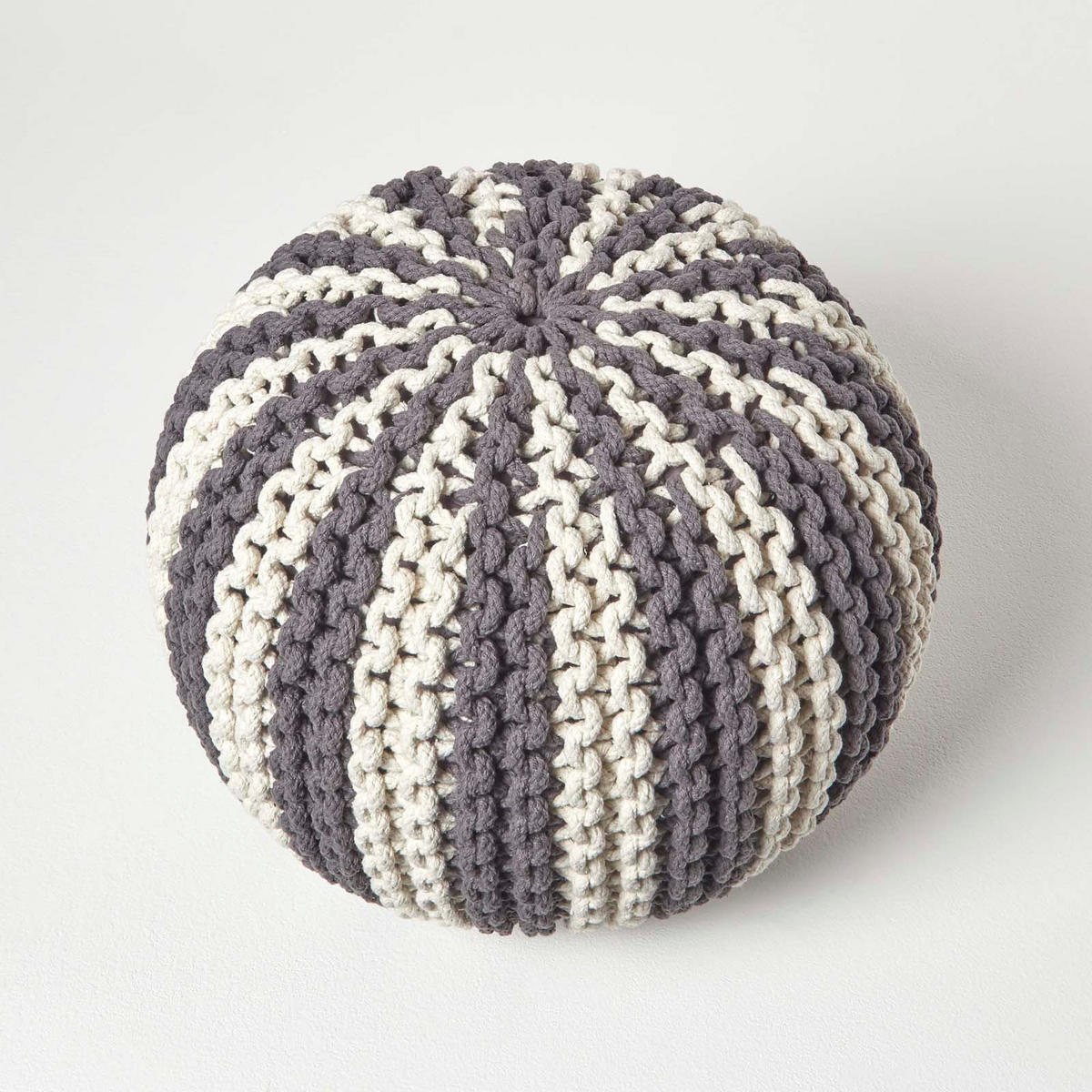 STRICKPOUF rund, grau-creme gestreift, 40/40/35 cm - Grau, Textil (40/35/40cm) - Homescapes