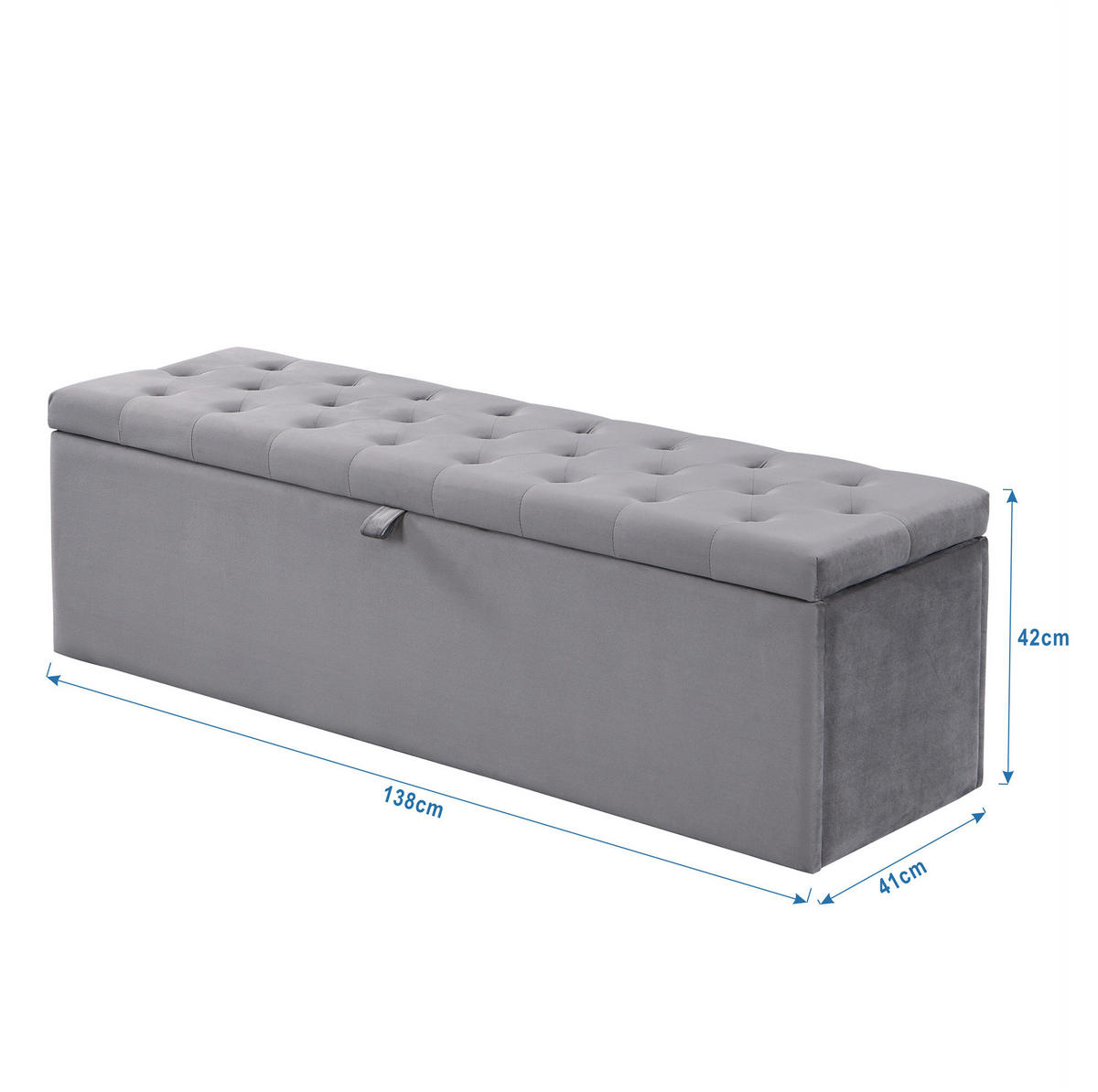 POLSTERBANK 138/41/42 cm mit Stauraum und Samtbezug, Grau - Grau, Textil - Redom