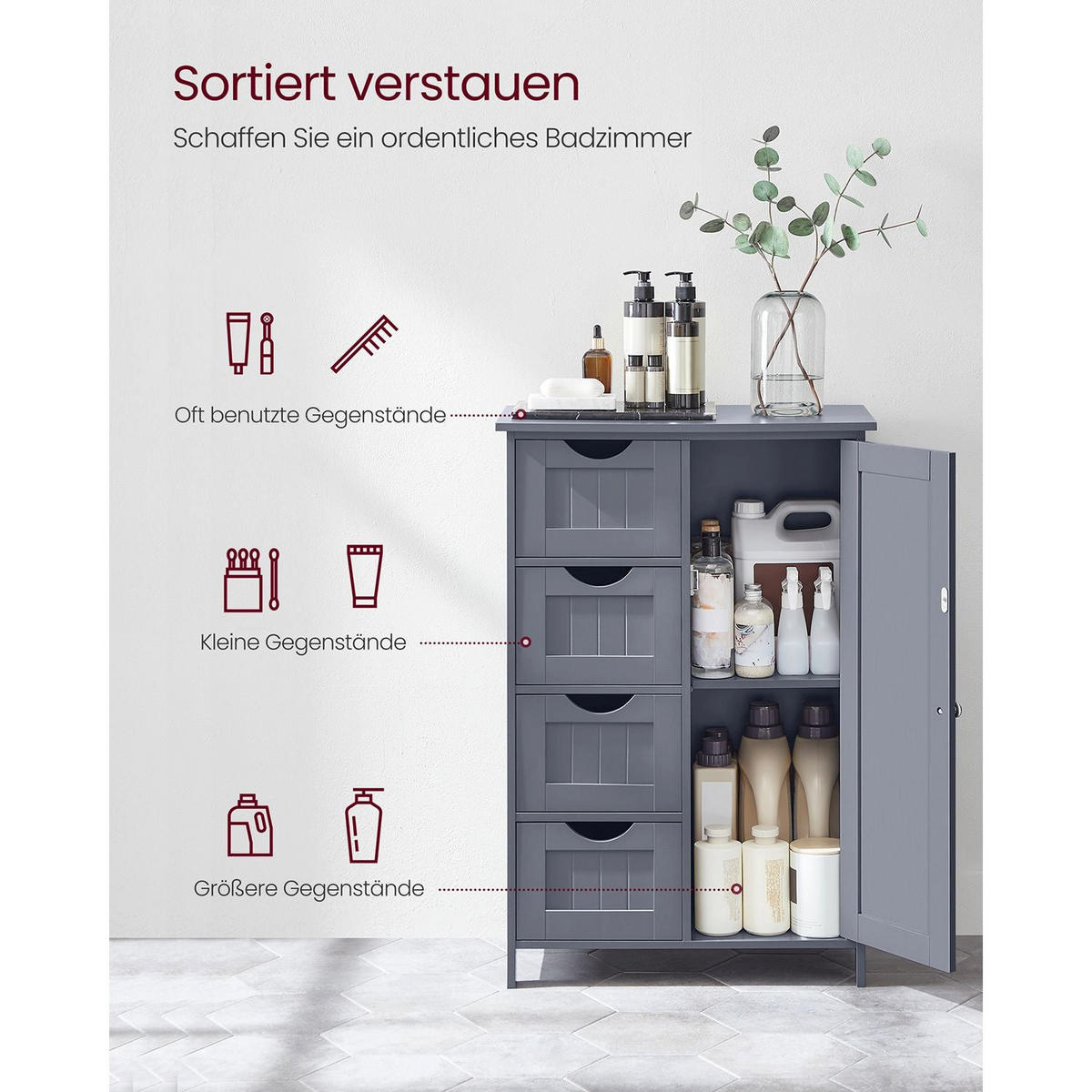BADEZIMMERSCHRANK PORT-AU-PRINCE - Grau, Holzwerkstoff (55/82/30cm) - Hansiro
