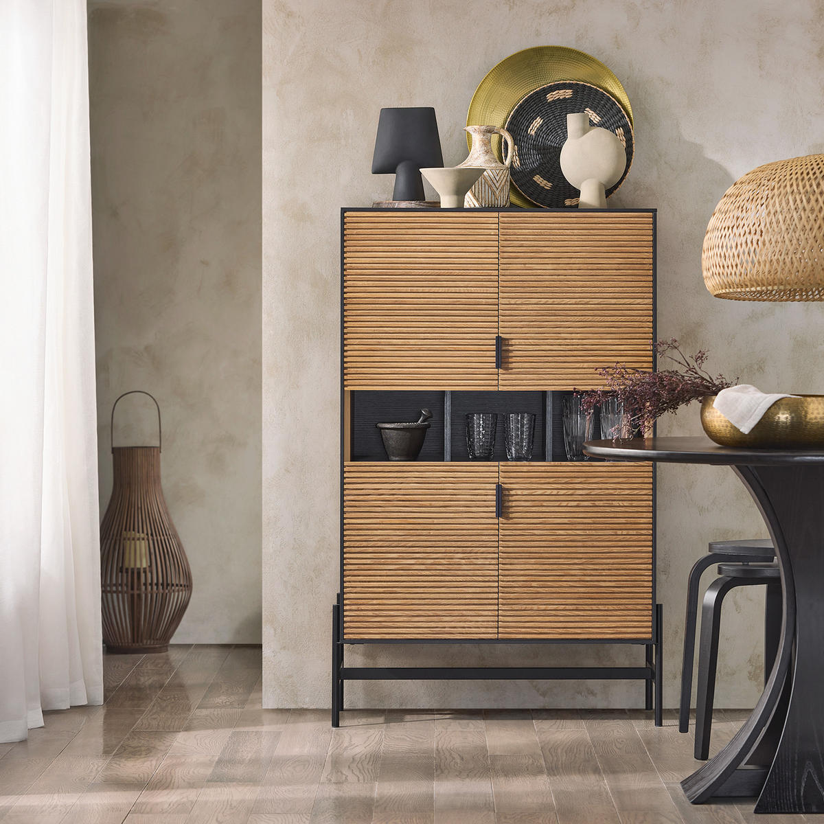 KÜCHENSCHRANK Schwarz-Natur - Schwarz/Naturfarben, Holzwerkstoff/Metall (84/132/40cm) - SoBuy