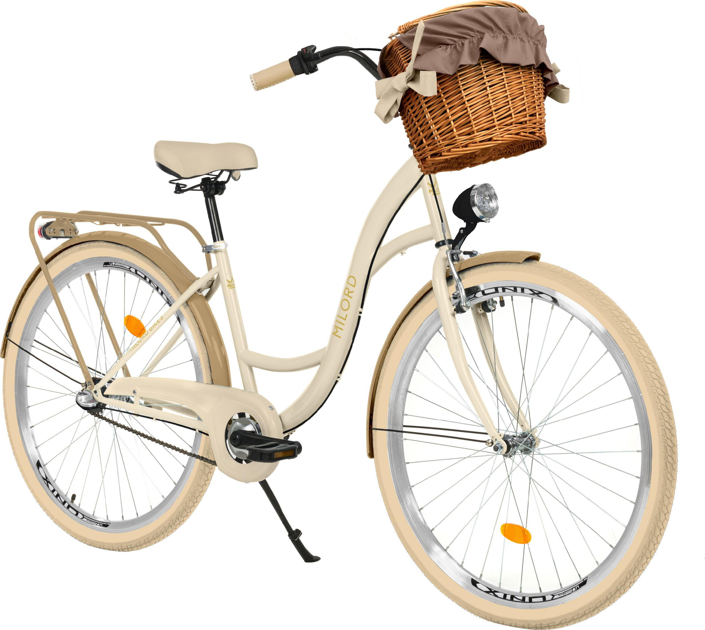 CITY-FAHRRAD Milord mit Weidenkorb, 26 Zoll, Creme-Braun, 3-Gang - Creme/Braun, Metall (46cm) - Milordbikes