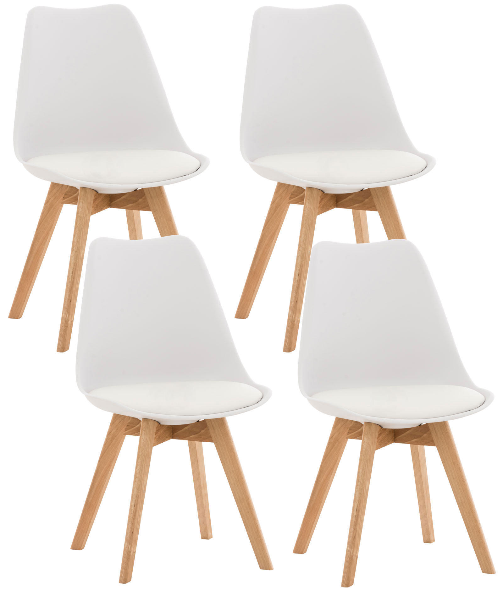 STUHL 4er Set Kunststoff weiß - Eukalyptusholzfarben/Weiß, Holz/Kunststoff (49/83/50cm) - CLP