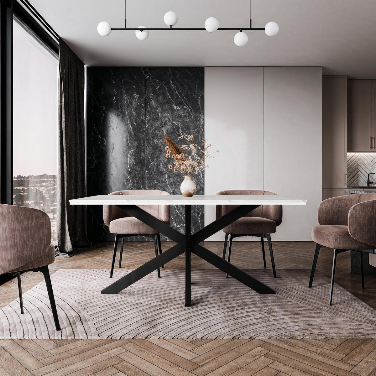 ESSTISCH Weiß Marmoroptik 160x90 cm - Schwarz/Weiß, Holzwerkstoff (160/90/76.5cm) - PROSPERO