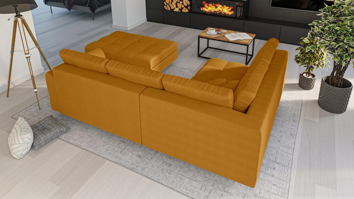 ECKSOFA MIT HOCKER Lorine Mikrofaser Gelb - Hellbraun/Gelb, Buchenholz/Textil (231/161cm) - S-Style Möbel