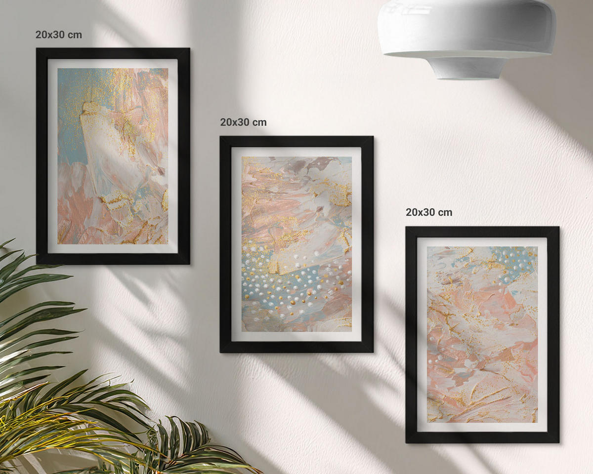 BILDER SET 3er Set - 20x30 cm Schwarzer Rahmen - Abstrakte Pastellmuster - Schwarz, Kunststoff (20/30cm) - TULUP