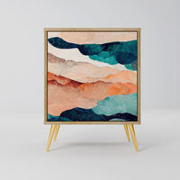 SIDEBOARD ABSTRACT LANDSCAPE, Eichefarben, 57,5x42x75,5 cm, Goldfarbene Metallfüße - Eichefarben/Goldfarben, Holzwerkstoff/Metall (57.5/75.5/42cm) - SpaceRebels