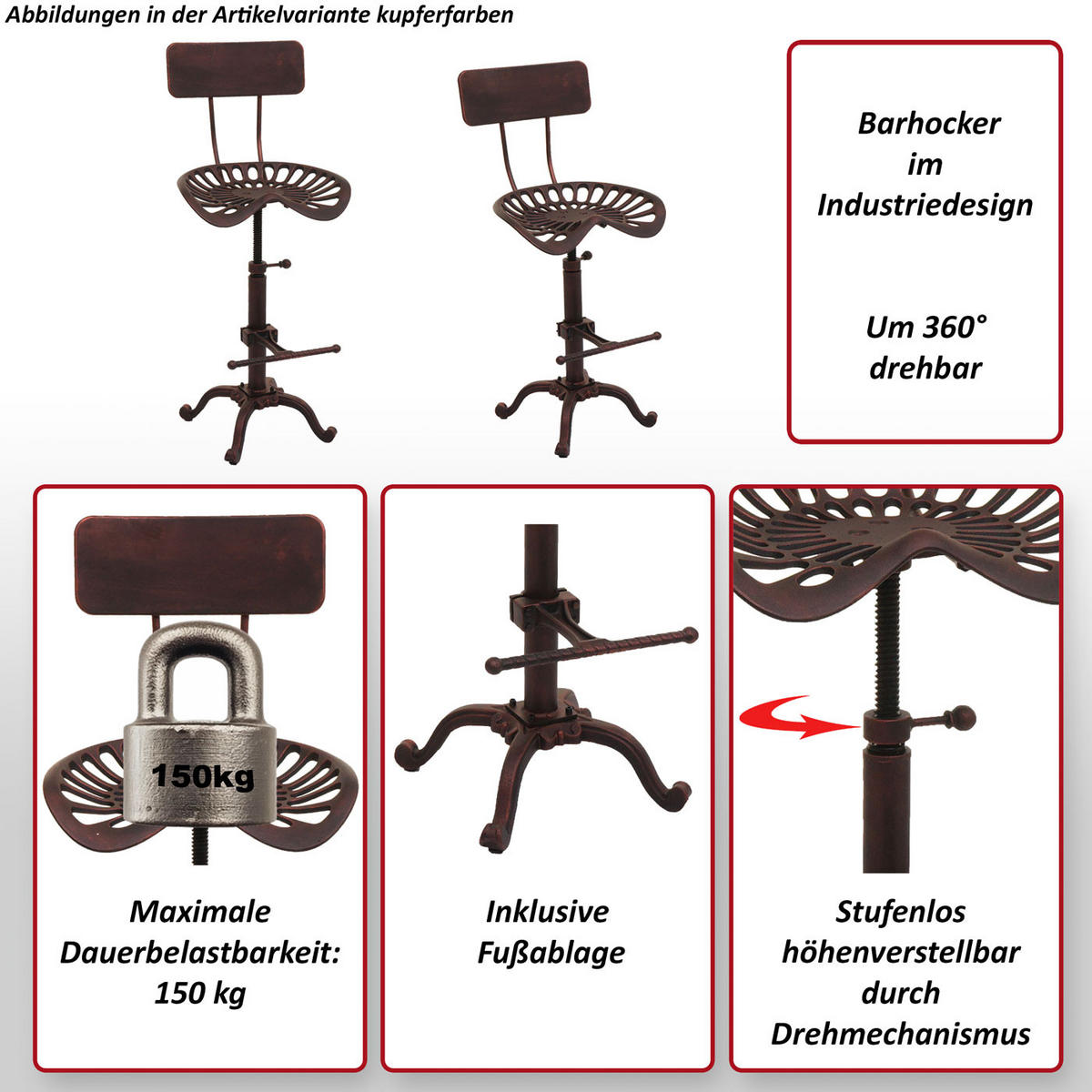 BARHOCKER Kupfer - Kupferfarben, Metall (44/89/36cm) - MCW