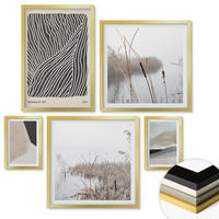 WANDBILDER 5er Set - 50x50 cm & 20x30 cm & 40x60 cm Goldrahmen - Abstrakte Boho-Dekorationsmuster - Goldfarben, Kunststoff (40/60cm) - ArtPrintCave