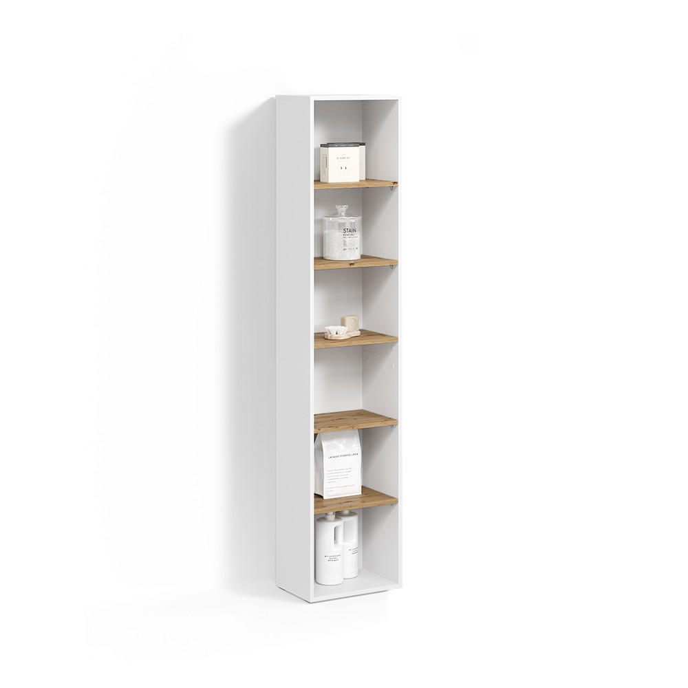HOCHREGAL Paolina Weiß/Artisan 40.2 x 188.6 cm - Weiß/Eiche Artisan, Holzwerkstoff (40.2/188.6/27.3cm) - Livinity®