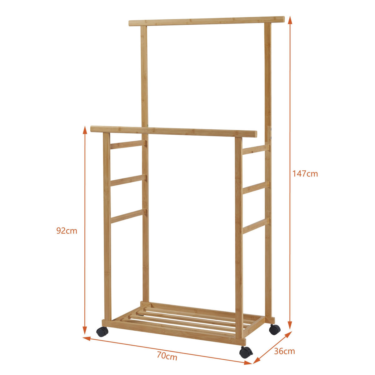 ROLLGARDEROBE Ilmajok - Naturfarben, Holz (70/147/36cm) - [en.casa]