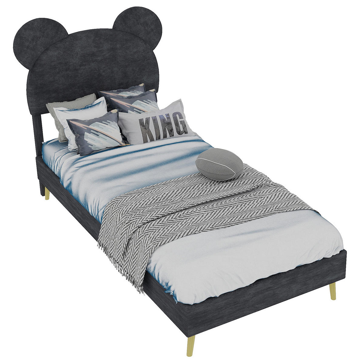 POLSTERBETT 90/200 cm grau aus Stoff und Metall mit Stauraum - Grau, Textil (90/200cm) - OKWISH