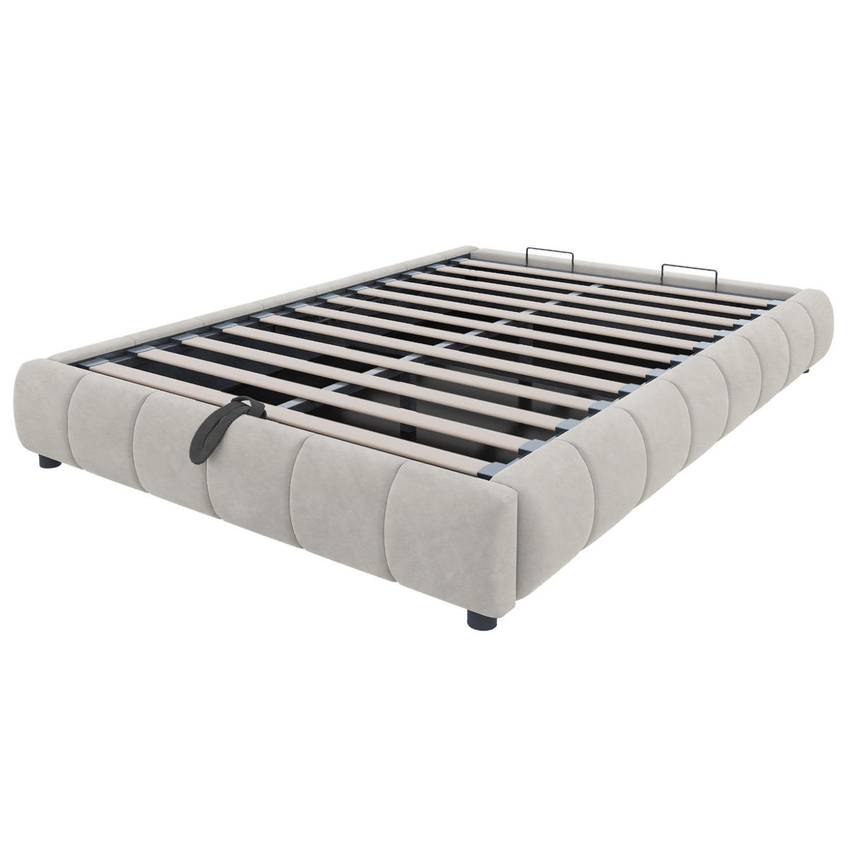 POLSTERBETT aus Flanellstoff 140x200 cm Beige mit LED-Beleuchtung und hydraulischem Bettkasten - Beige, Textil (140/200cm) - IVMEU