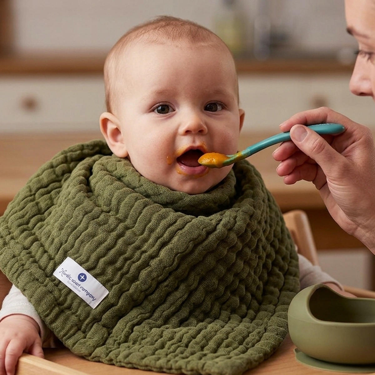 MUSSELINDECKE Babydecke Stilltuch Einschlagdecke Säuglingsdecke Mulltuch ab Geburt - Olivgrün, Textil (80/80cm) - nordic coast company