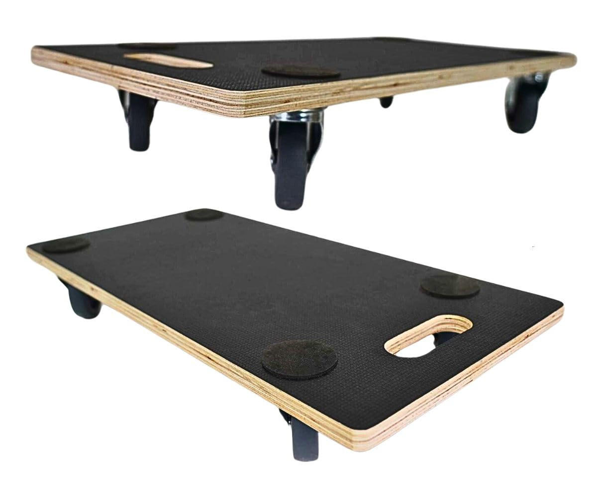 TRANSPORTROLLER 2er-Set mit 4 Rollen 11,5x30x60cm Traglast 200kg Siebdruck Holzplatte Schwarz - Schwarz, Holzwerkstoff (60/30/11.5cm) - PROREGAL