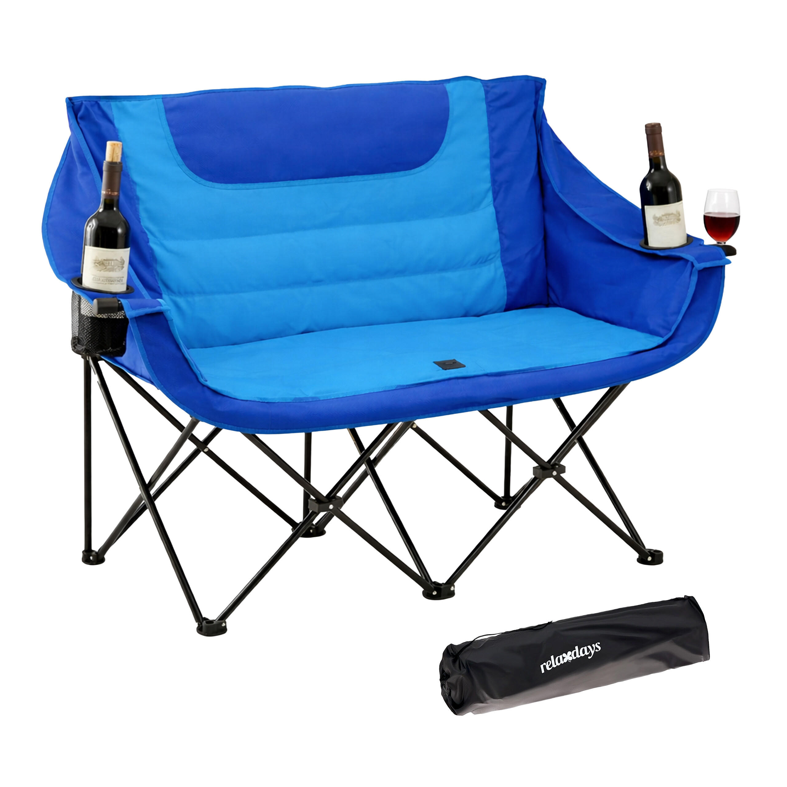 CAMPINGBANK Blau klappbar 2-Sitzer - Blau, Kunststoff/Textil (139/95/53cm) - Relaxdays