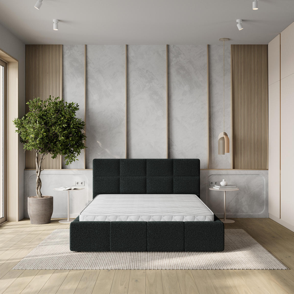 POLSTERBETT COMO 160x200 cm mit Bettkästen - Schwarz - Schwarz, Holz (160/200cm) - MASSENO