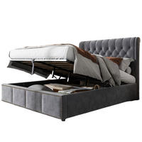 POLSTERBETT 180/200 cm Grau mit Hydraulik und Nietendetails - Grau, Textil (180/200cm) - OKWISH