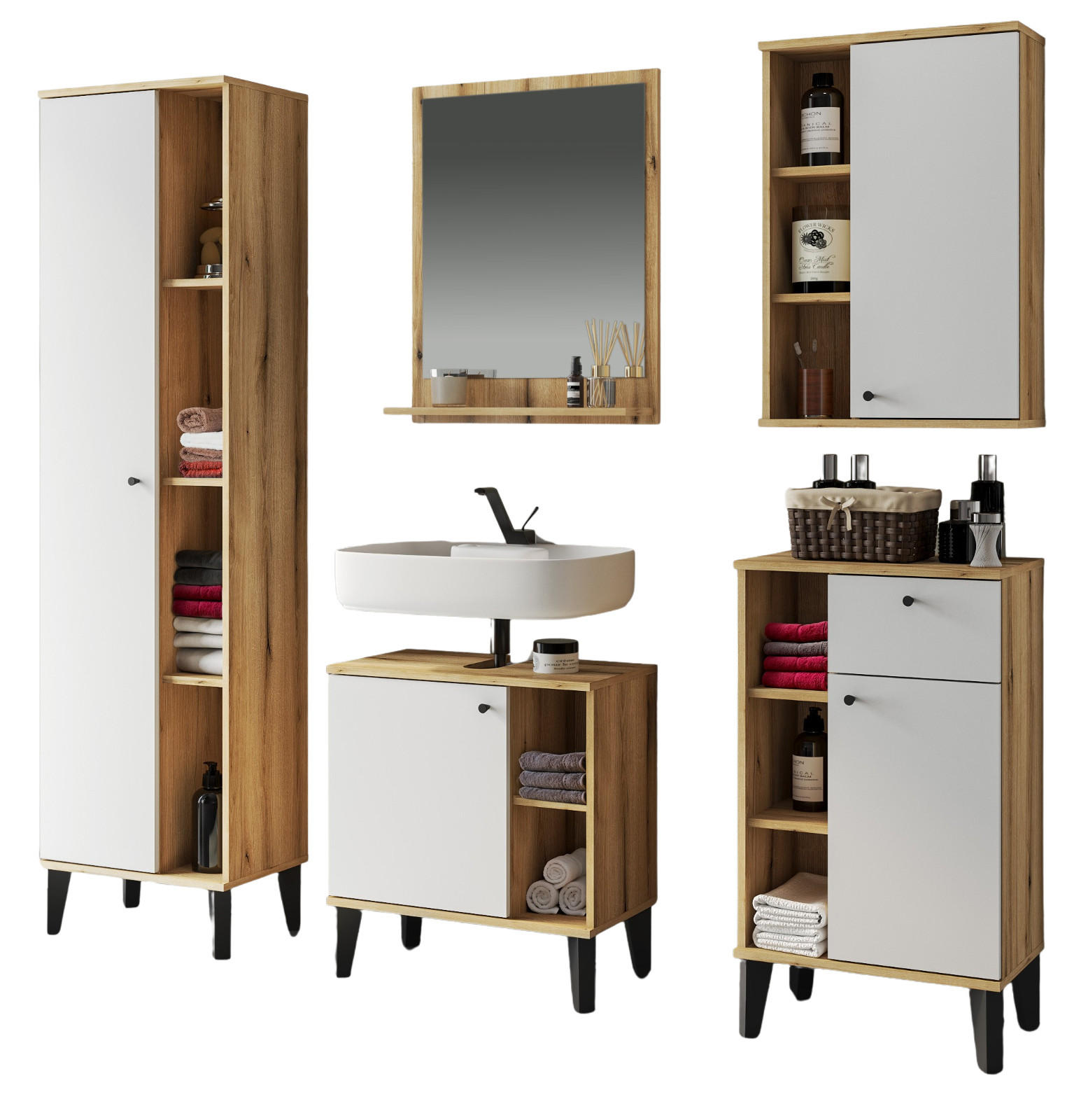 Furn.Design Badmöbel-Set Weiß, Eiche 182x190x33 cm